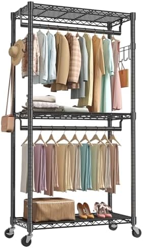 OLIXIS Clothes Rack Heavy Duty Adjustable Garment Clothing Rack with Wheels, ...