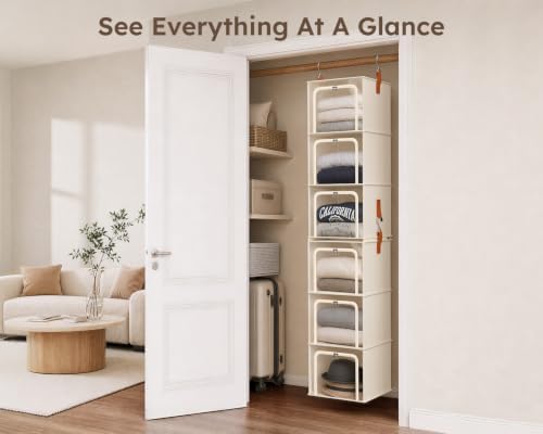 Homsorout 6-Tier Modular Hanging Closet Organizer Shelves, Beige