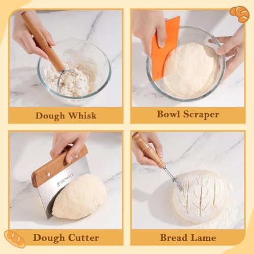 Sourdough Starter Kit with Banneton Bread Proofing Basket Set, 9" Round ...