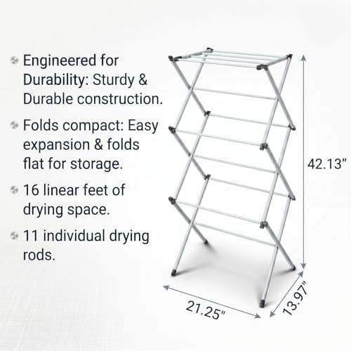 Honey-Can-Do 3-Tier Compact Clothes Drying Rack, 16 ft, No Assembly, White