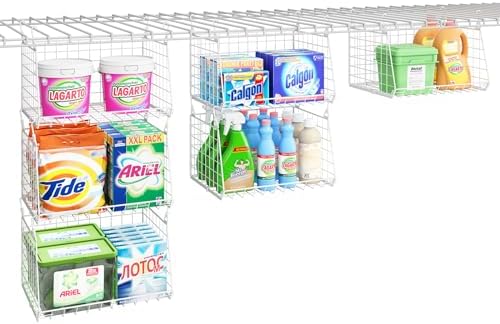 3-Tier Hanging Laundry Basket Organizer：Foldable Wire Shelf Laundry Room Orga...