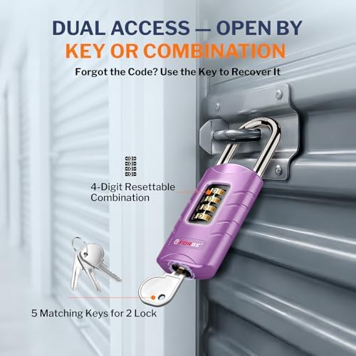 Forge 4-Digit Combination Padlock with Backup Keys, Recover Forgotten Code, W...