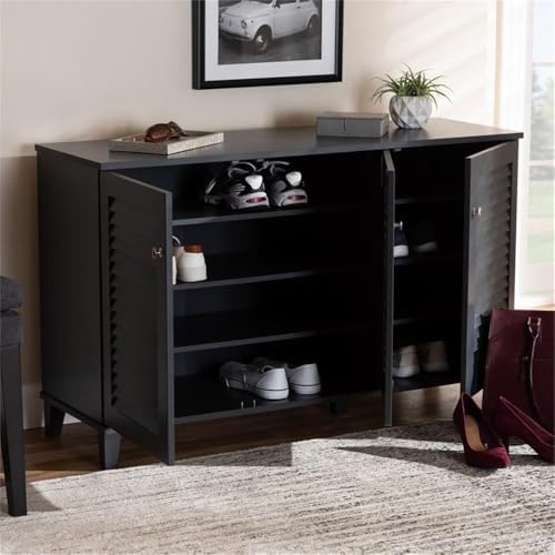 BOWERY HILL Contemporary Wood 8-Shelf Shoe Cabinet, Dark Gray Finish, Solid a...