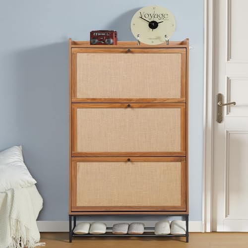 LEVNARY Shoe Cabinet for Entryway, Slim Shoe Cabinet with 3 Flip Drawers Narr...