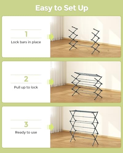 APEXCHASER 3-Tier Foldable Clothes Drying Rack, 37.6" H, Navy Blue