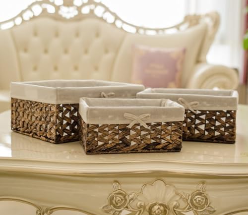 Rectangular Woven Seagrass Storage Bins with Handle,Kingwillow. (water hyacin...