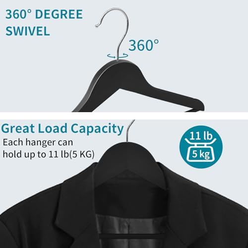 ABHENG 30 Pack Wooden Coat Hangers, 360° Swivel Hook, Suit Hangers with Anti-...