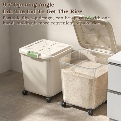 Food-Grade Rice Storage Container with Measuring Cup/Wheels – Airtight, Anti-...