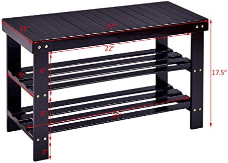 GOFLAME Shoe Bench Rack, 2-Tier Bamboo Seat Storage Shelf, Free Standing Shoe...