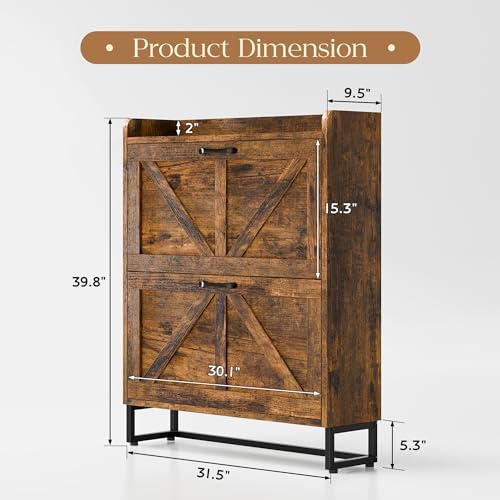MU Shoe Storage Cabinet with 2 Flip Drawers, Freestanding Shoe Rack Cabinet w...