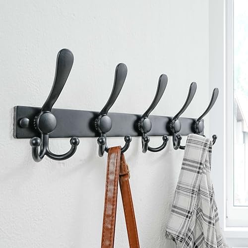 Dseap Coat Rack Wall Mount, Heavy Duty 12-Gauge Base vs Flimsy 1mm, Double-Th...
