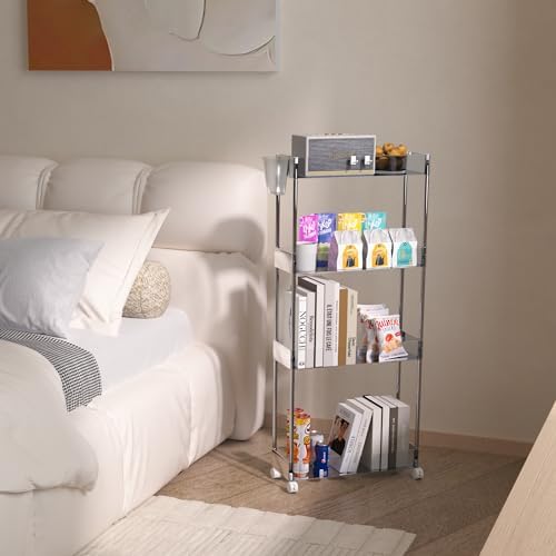 VECELO Acrylic 4-Tier Rolling Cart, Slim Utility Cart for Storage, Mobile Sto...