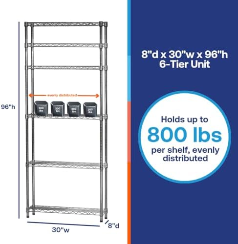 Shelving Inc. 8" d x 30" w x 96" h Chrome Wire Shelving with 6...