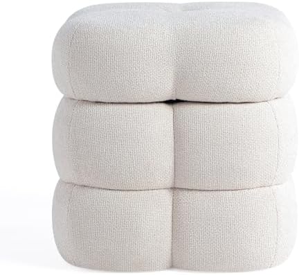Get Set Style 360° Swivel Flower Ottoman, Linen Vanity Stool Footrest with 30...