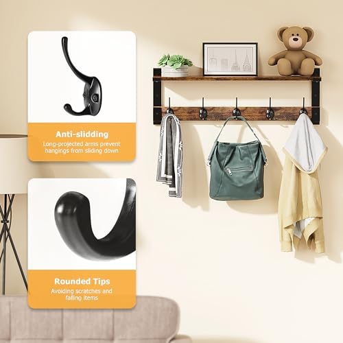 Oraich Coat Rack Wall Mount with Hooks and Shelf for Coat, Backpack, Key, Clo...