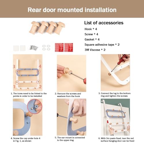 Over the Door Hook Rack, 14-Hook Coat Hanger for Clothes, Bags, Towels