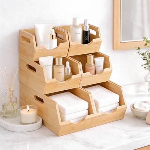 HOMESTEAD 3-Tier Bamboo Pantry Storage Bins – Stackable Potato & Onion St...