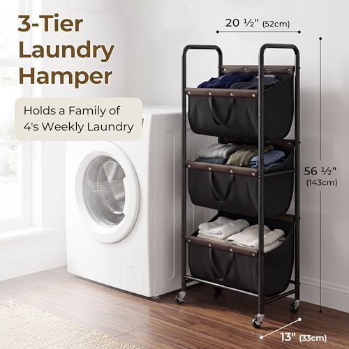 GRANNY SAYS 3 Tiered Laundry Sorter, Narrow Hamper Cart with Wheels