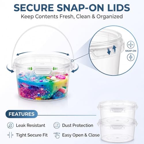 Maxcheck 50 Pcs 12oz Plastic Bucket with Lids and Handles Bulk, Clear