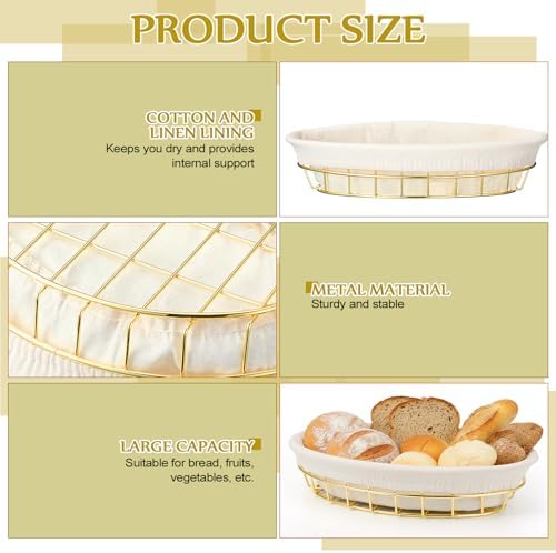 6 Pack Oval Metal Wire Baskets with Liner Cloth for Table Serving 9.5 x 6.2 x...