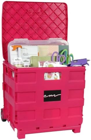 Everything Mary Collapsible Rolling Craft Cart with Lid – Folding Storage Cra...