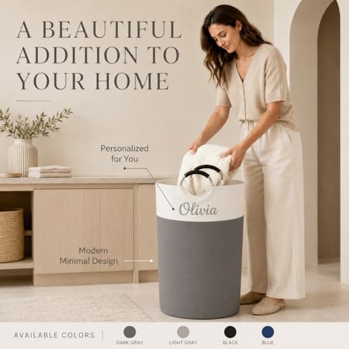 Personalized Laundry Basket, Embroidered Travel Laundry Hamper, Collapsible L...