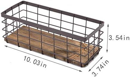 TIEYIPIN Small Metal Wire Storage Basket, Detachable Wood Base Storage Organi...