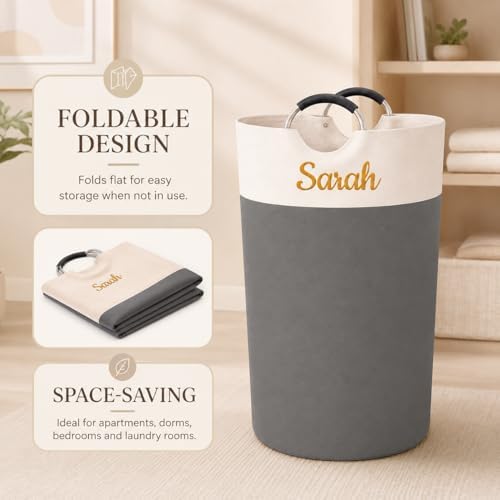 Personalized Laundry Basket, Embroidered Travel Laundry Hamper, Collapsible L...