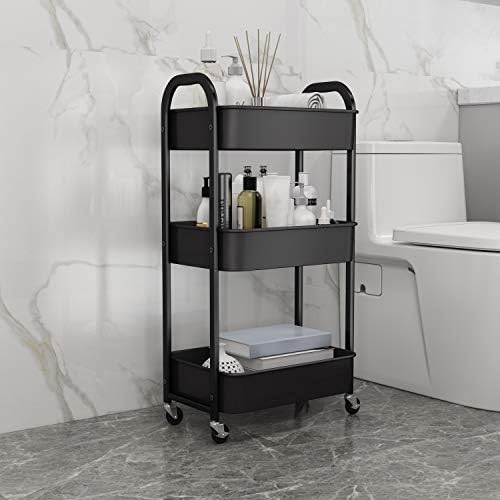 3-Tier Rolling Utility Cart with Caster Wheels Easy Assembly, Black