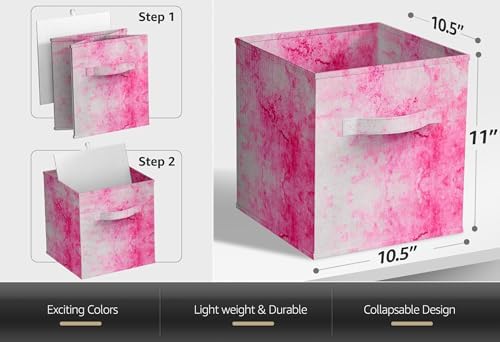Sorbus Cube Storage Bin Set, 6 Foldable Fabric Baskets (Pink)