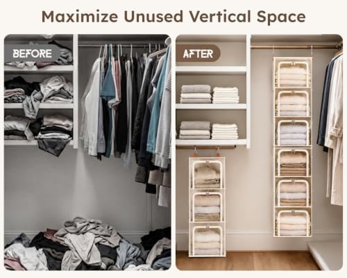 Homsorout 6-Tier Modular Hanging Closet Organizer Shelves, Beige