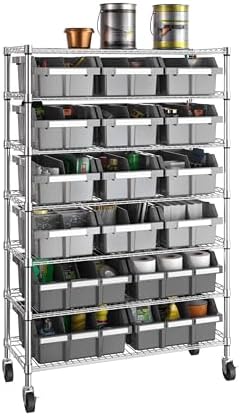 7-Tier NSF 16-Bin Steel Wire Shelving Rack, 36"W x 14"D x 56"H...
