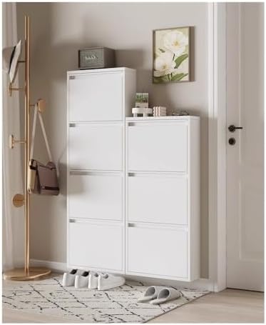 Metal Wall Mounted Shoe Cabinet, Slim Hanging Shoe Organizer, Narrow Flip Dow...