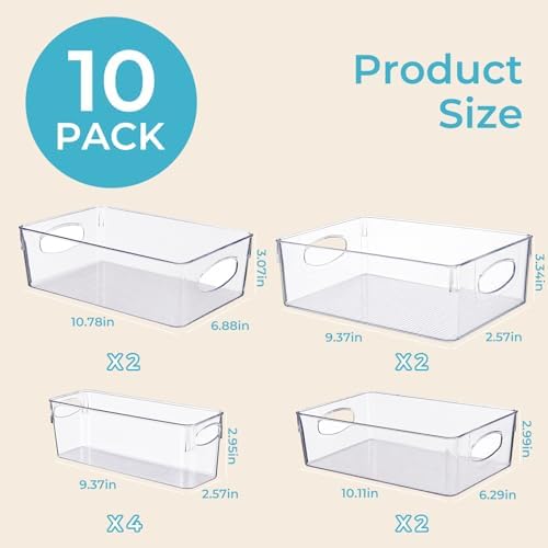 UFORU 10 Pack Clear Plastic Pantry Organizers and Storage with Handles