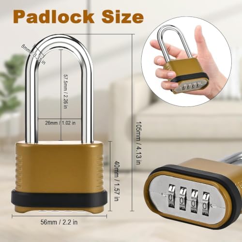 4 Pack Long Shackle Combination Padlock - 105mm Heavy Duty Locks