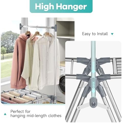 APEXCHASER Clothes Drying Rack with High Hanger, 3-Level Drying Racks
