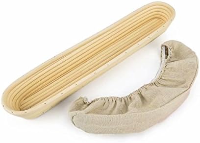 15 inches Baguette Banneton Bread Proofing Basket and Linen Liner Set 2 Pack,...