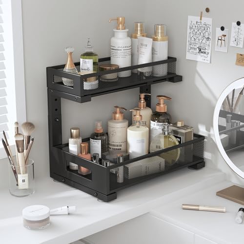 1 Pack-11.4"-16.14"H Under Sink Storage Organizer, Large 2-Tier Ele...