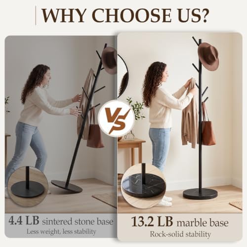 HzTinT Coat Rack with Marble Base, 3 Adjustable Size Metal Coat Tree