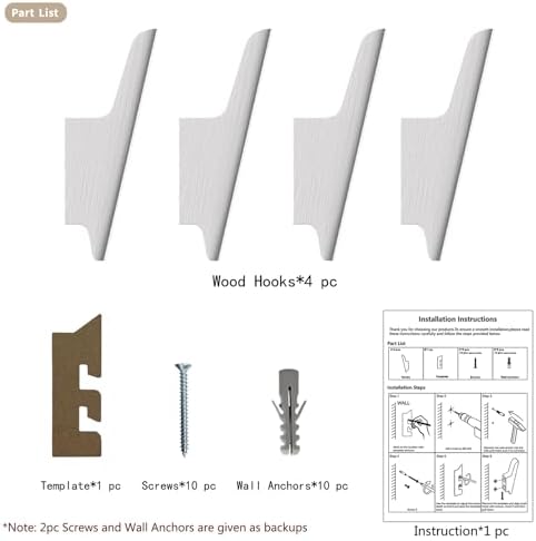 Wood Wall Hooks 4 Pack Coat Hooks Wall Mount, Towel Hooks for Bathrooms