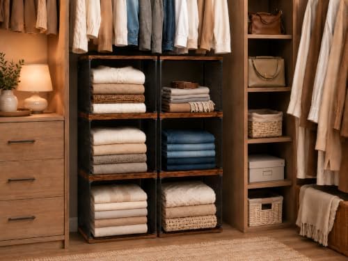 Honkazita 3-Pack Stackable Wire Closet Organizers with Wood Tops