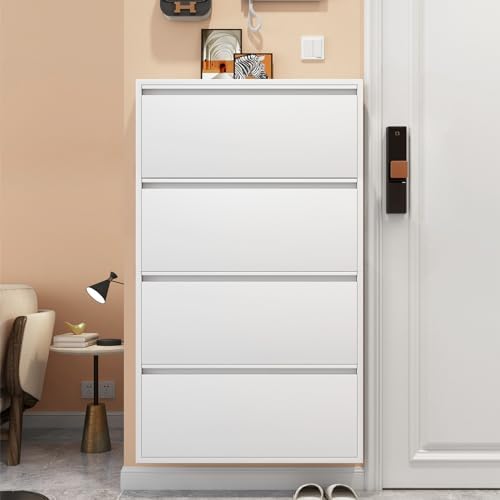 LUCYPAL Shoe Cabinet with 4 Flip Drawers for Entryway,Metal Wall Shoe Storage...