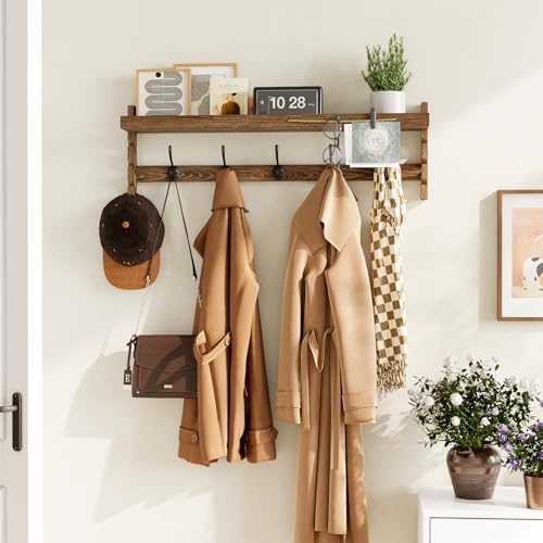 AMBIRD Wall Hooks with Shelf 28.9inch Entryway Wall Hanging Shelf, Wood Coat ...