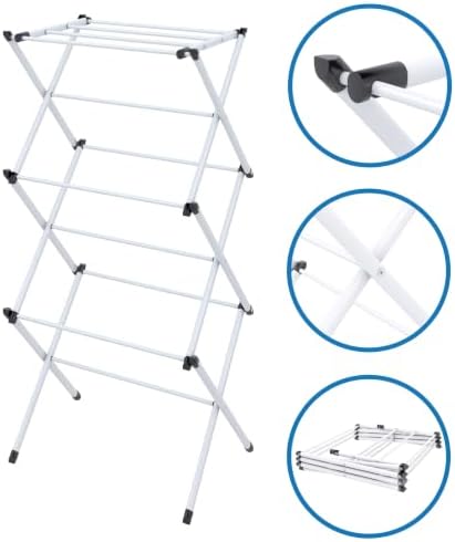 Honey-Can-Do 3-Tier Compact Clothes Drying Rack, 16 ft, No Assembly, White