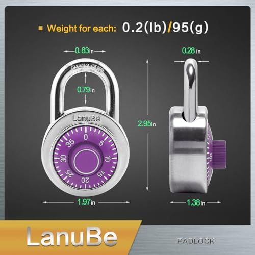 LanuBe Lock Standard Dial Combination Padlock 24 Pack Wide 2-in Purple Dial