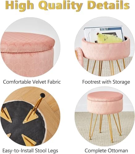 Cpintltr Foot Stool Velvet Storage Ottoman with Removable Lid Round Sofa Stoo...