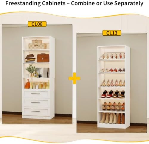Closet System with Drawers, 4FT-10FT Closet Shelving System Modular Walk in C...