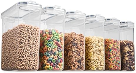 6 Pack Airtight Cereal Food Storage Container - BPA Free Plastic Kitchen and ...