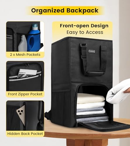 Vorspack Laundry Backpack with Shoulder Straps, Extra Large Hamper, Black
