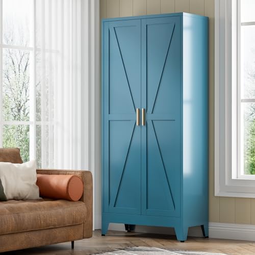 COFaR Home Farmhouse Storage Cabinet with Barn Door, Tall Kitchen Pantry Cupb...